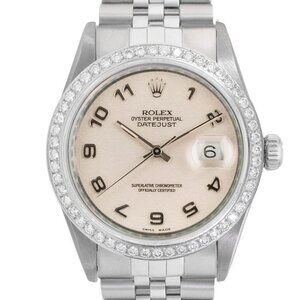 ROLEX DATEJUST CREAM ARABIC DIAL 1.25CTW DIAMOND STEEL JUBILEE WATCH 36 MM 16014